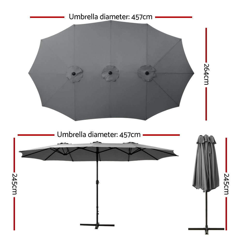 Instahut 4.57m Outdoor Umbrella Charcoal Tilt Beach Garden
