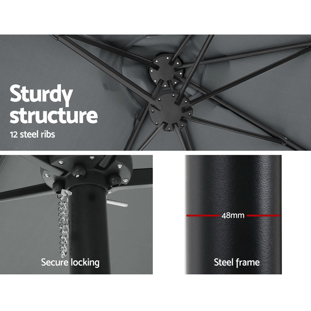 Instahut 4.57m Outdoor Umbrella Charcoal Tilt Beach Garden