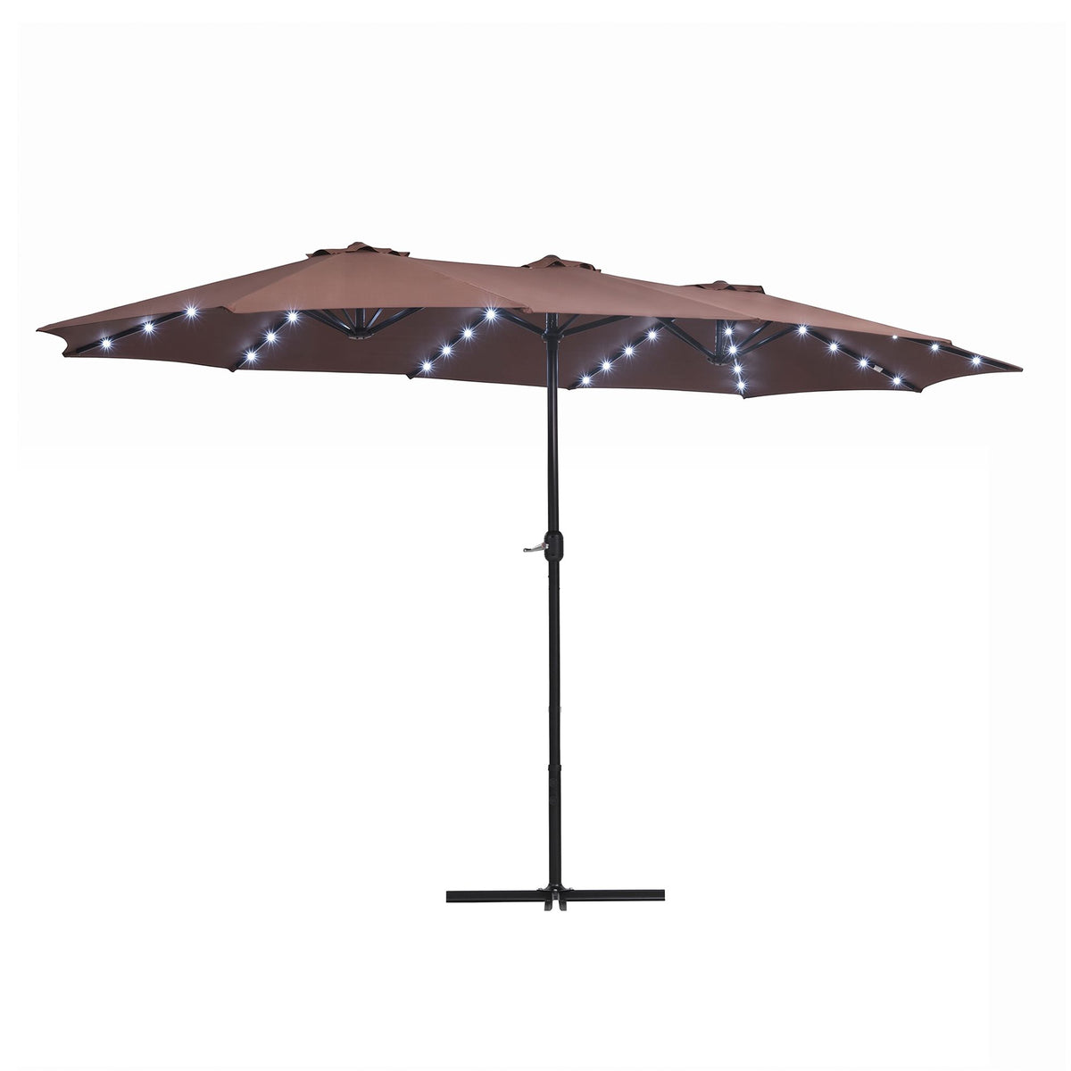 Instahut Double-Sided Solar Outdoor Umbrella 4.57m Brown