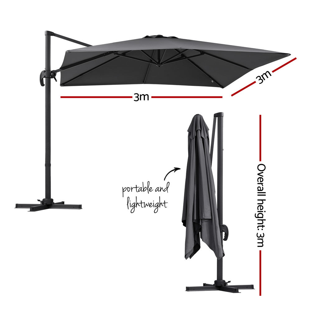 Roma 3m Cantilever Outdoor Umbrella 360° Charcoal