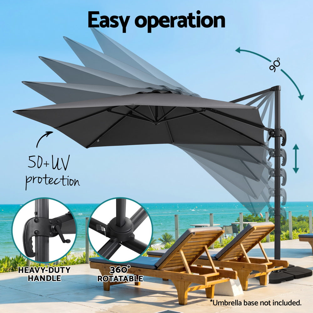 Roma 3m Cantilever Outdoor Umbrella 360° Charcoal