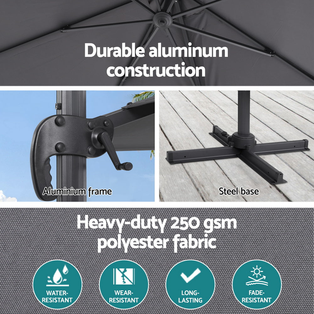 Roma 3m Cantilever Outdoor Umbrella 360° Charcoal