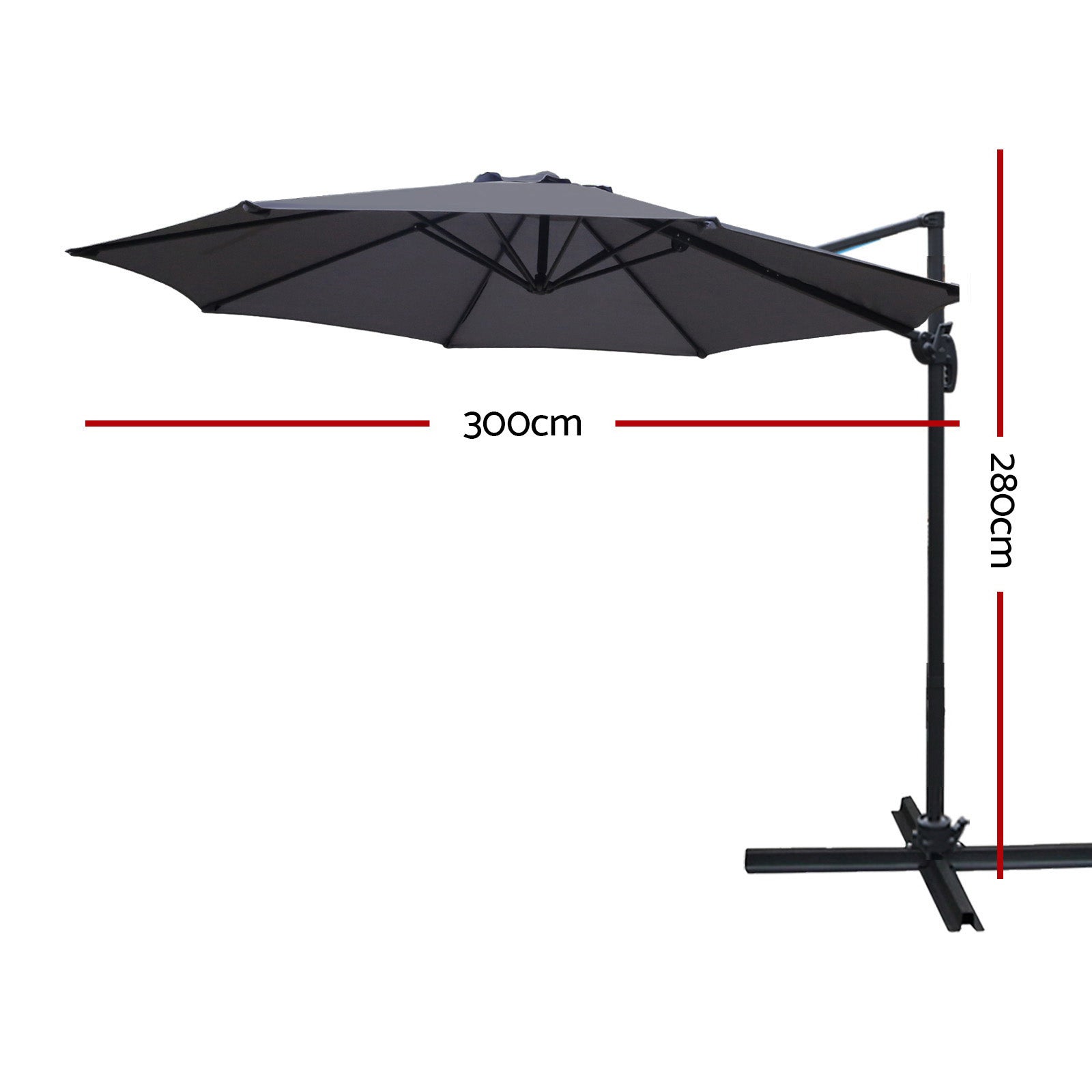 Roma 3m Cantilever Outdoor Umbrella 360° Tilt Charcoal