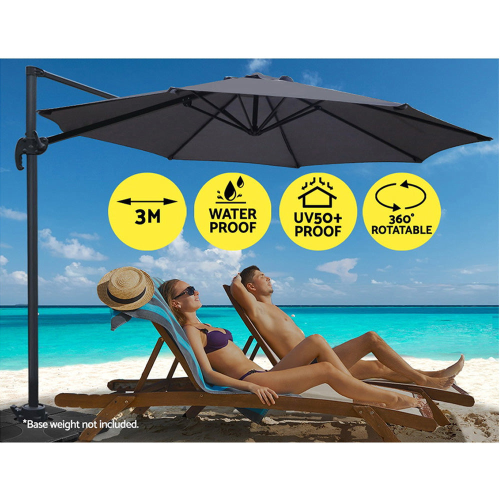 Roma 3m Cantilever Outdoor Umbrella 360° Tilt Charcoal