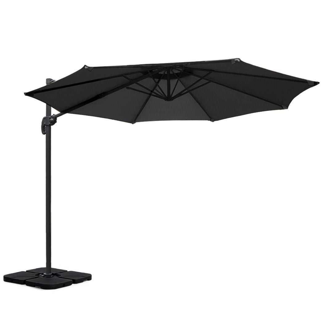 Instahut 3m Cantilever Outdoor Umbrella with Base Black
