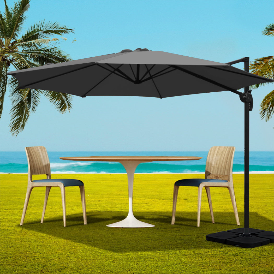 Roma 3m Outdoor Cantilever Umbrella 360° Tilt Charcoal