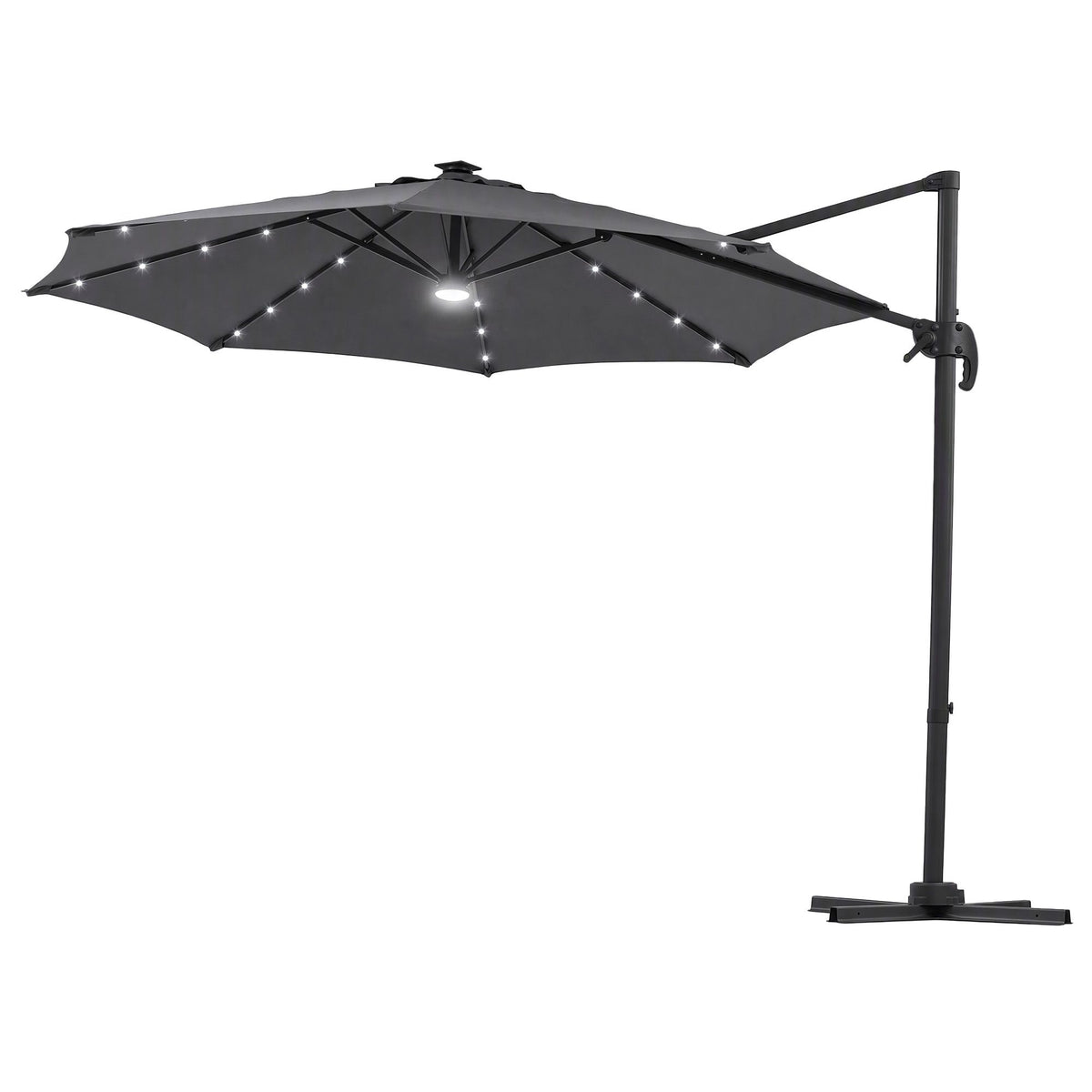 Instahut 3m Solar LED Cantilever Outdoor Umbrella Charcoal