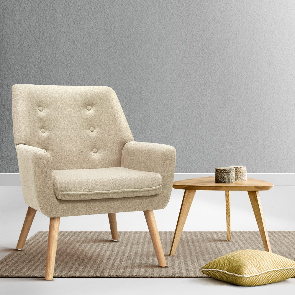 Anne Full Armchair Linen Fabric Beige