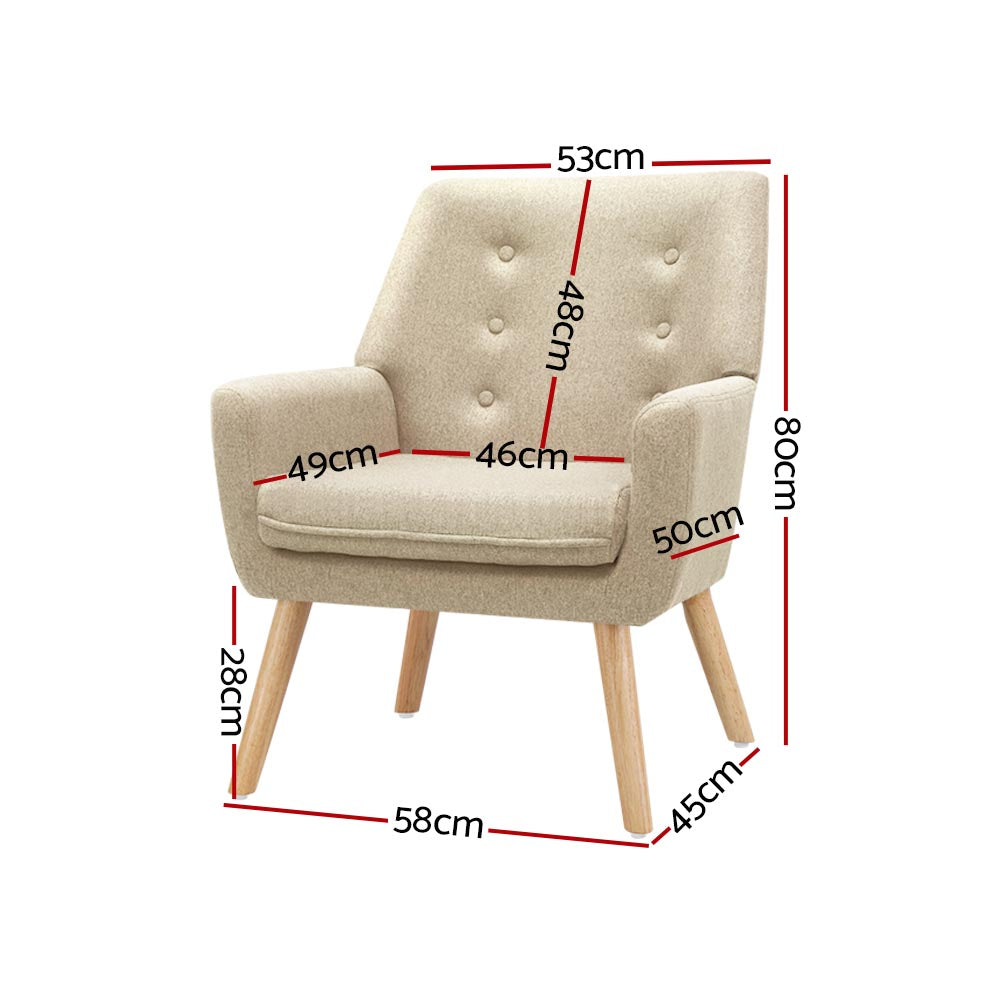 Anne Full Armchair Linen Fabric Beige