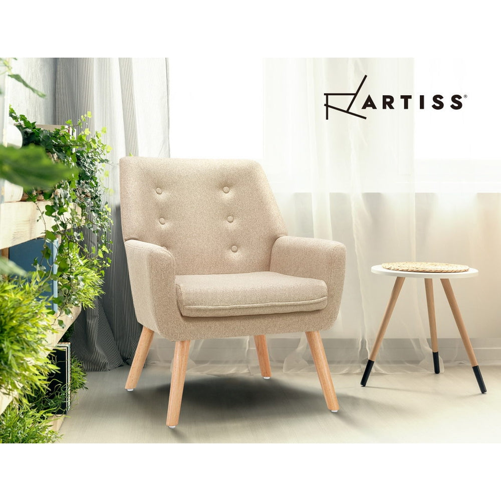 Anne Full Armchair Linen Fabric Beige