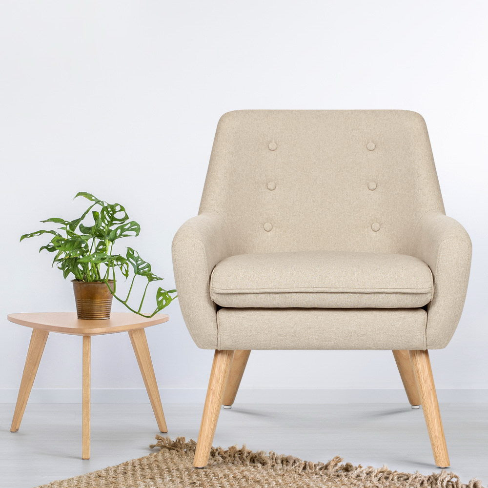 Anne Full Armchair Linen Fabric Beige