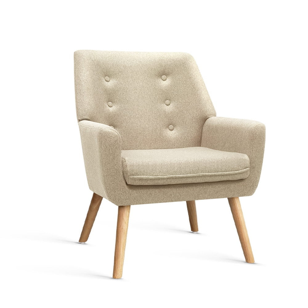 Anne Armchair Tufted Upholstered Fabric Beige