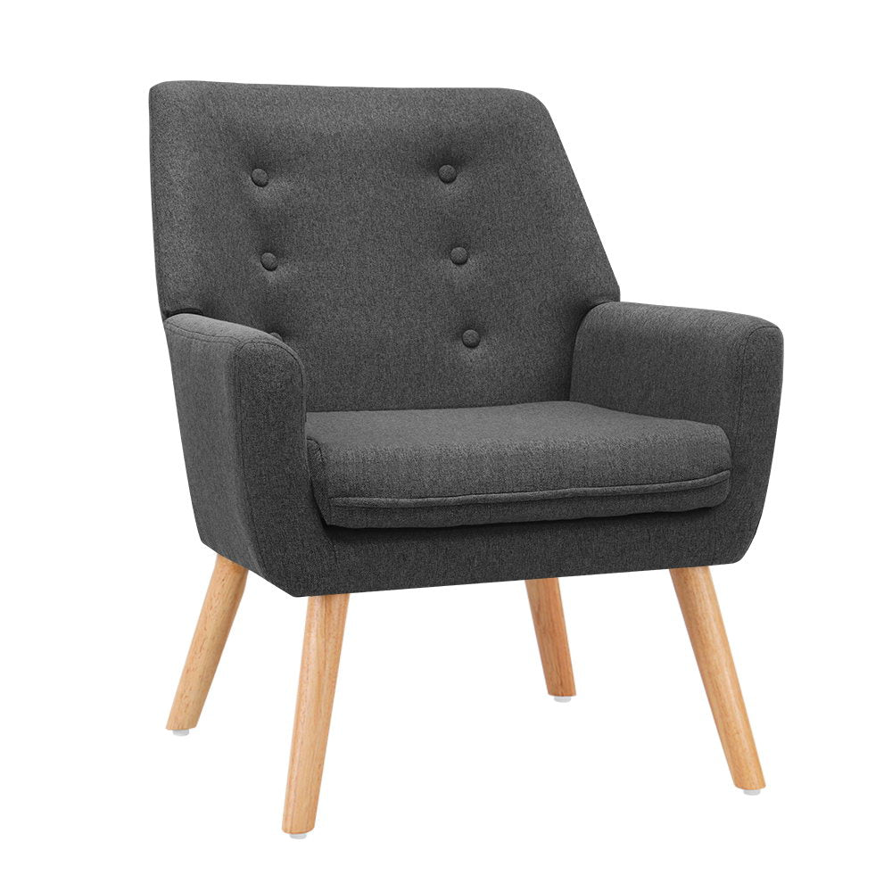 Anne Armchair Polyester Fabric Tufted Charcoal