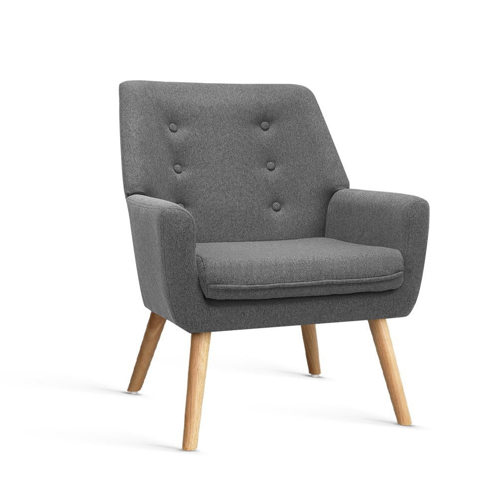 Anne Armchair Tufted Linen Fabric Upholstered Grey