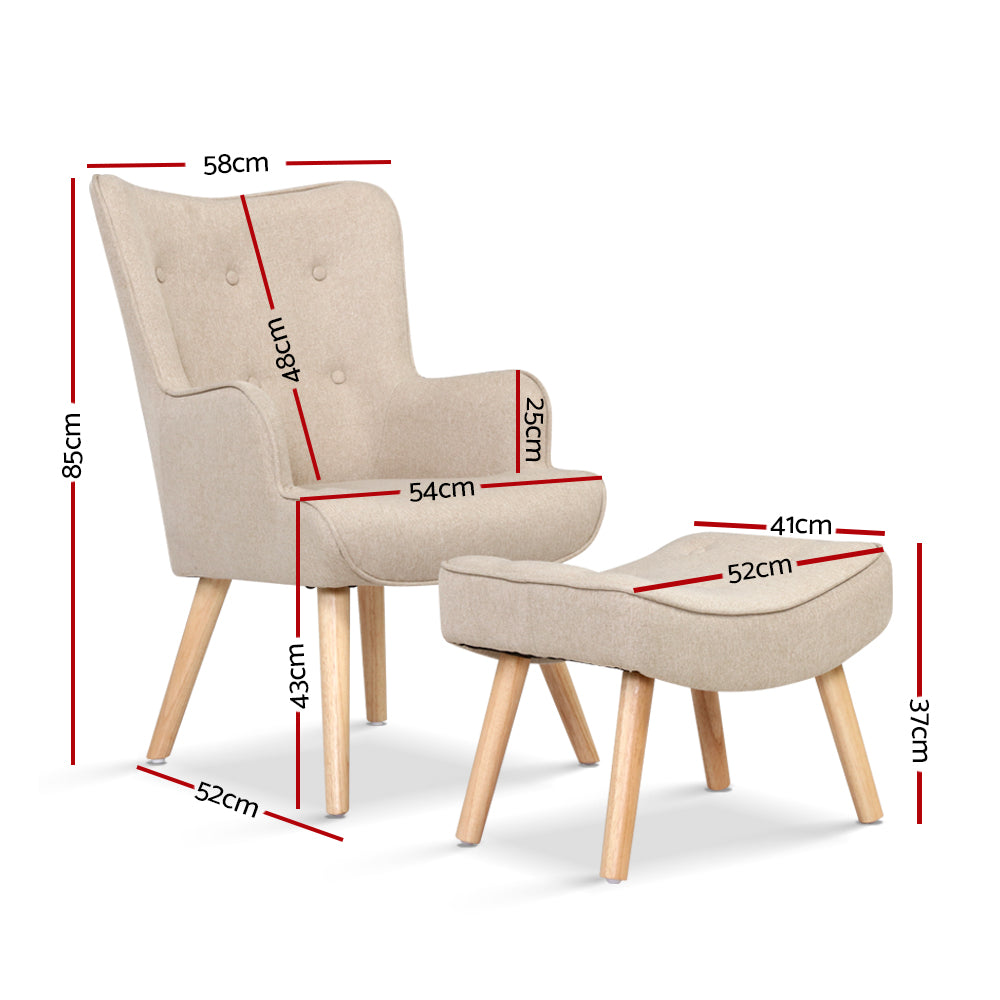 Lansar Armchair Set with Ottoman Beige Scandinavian Style