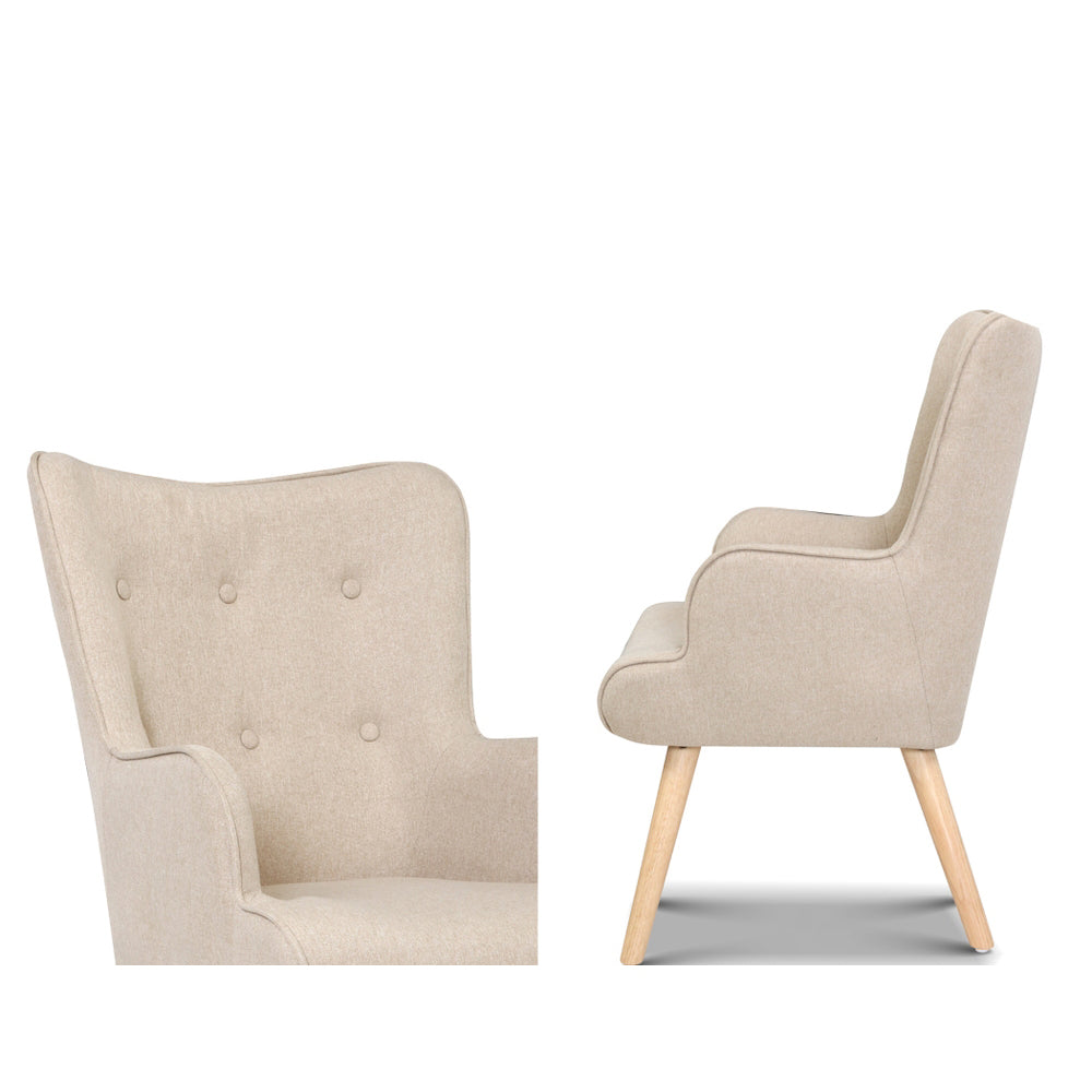 Lansar Armchair Set with Ottoman Beige Scandinavian Style