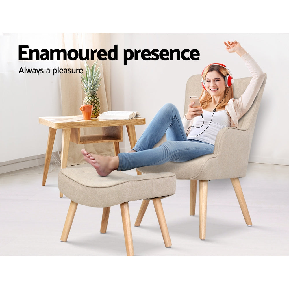 Lansar Armchair Set with Ottoman Beige Scandinavian Style