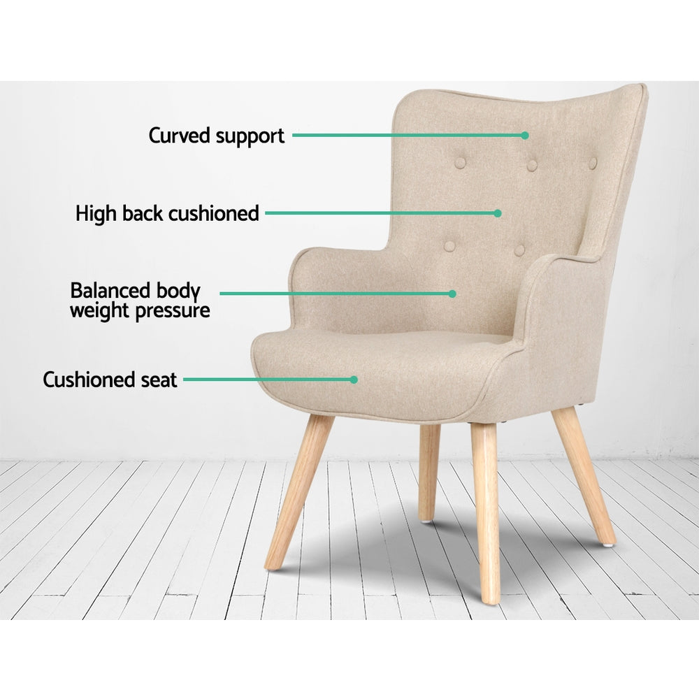Lansar Armchair Set with Ottoman Beige Scandinavian Style