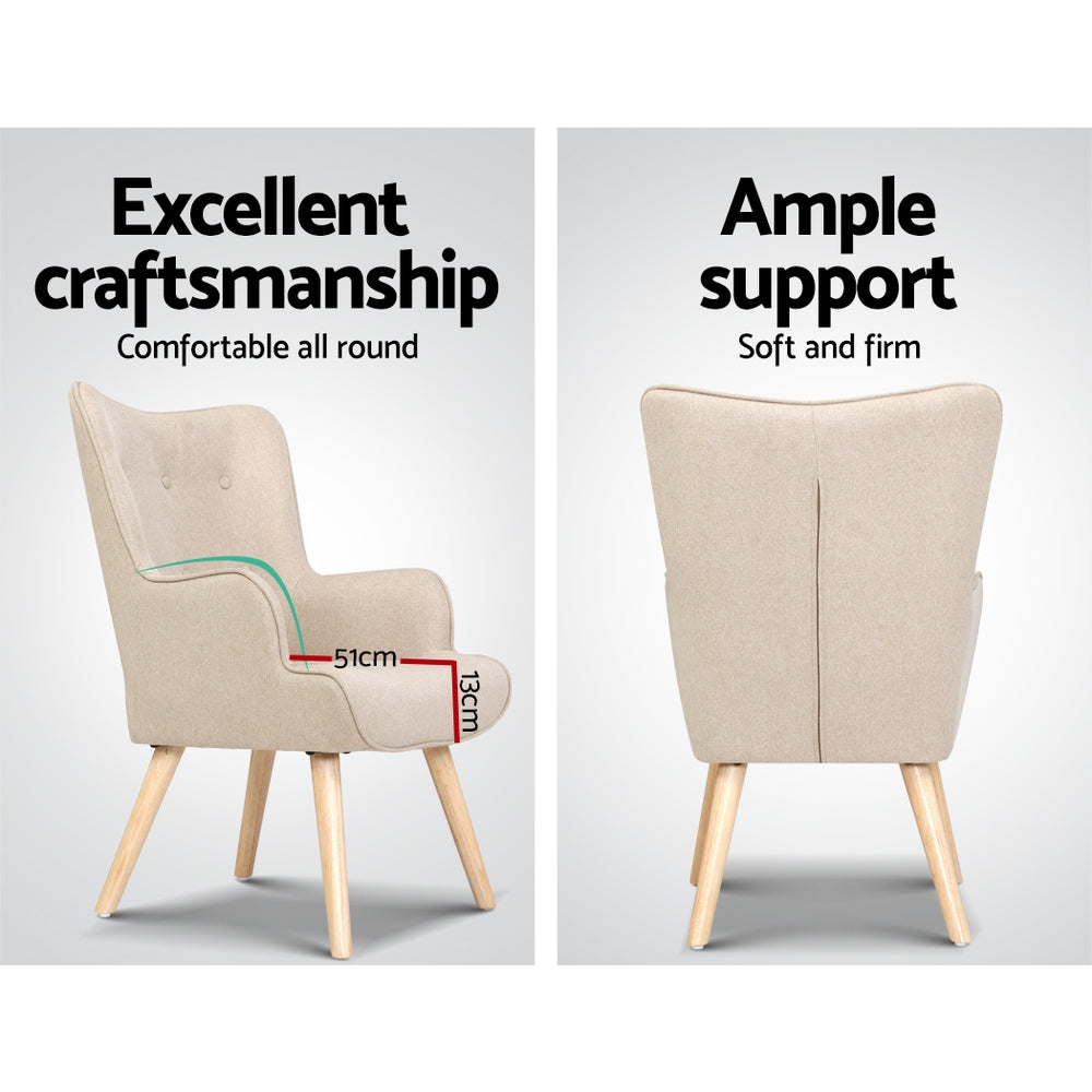 Lansar Armchair Set with Ottoman Beige Scandinavian Style