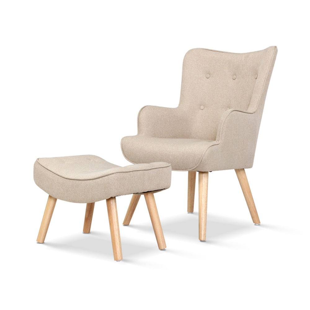 Lansar Tufted Armchair with Ottoman Set Beige