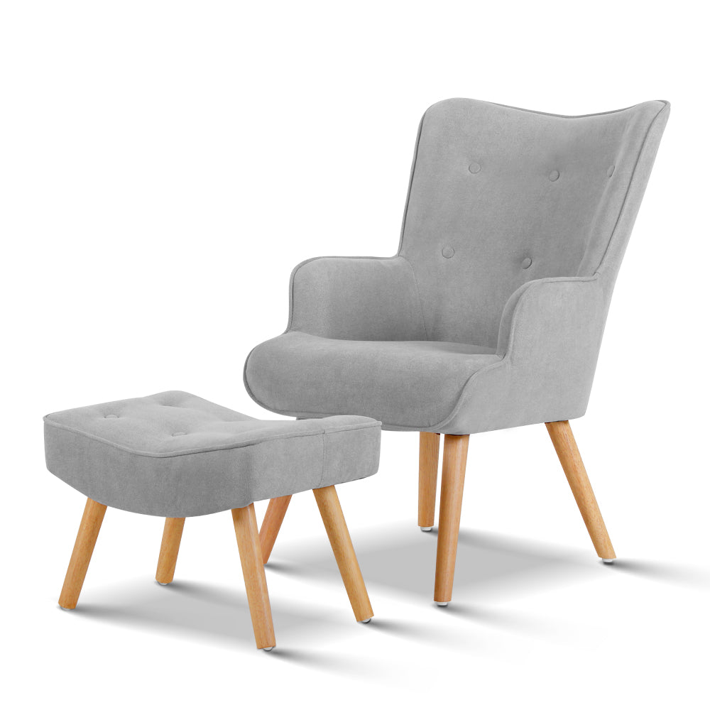 Lansar Armchair and Ottoman Velvet Light Grey