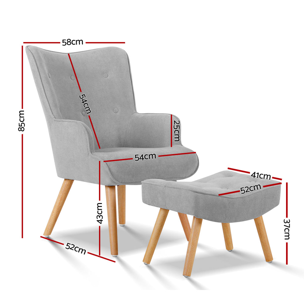 Lansar Armchair and Ottoman Velvet Light Grey
