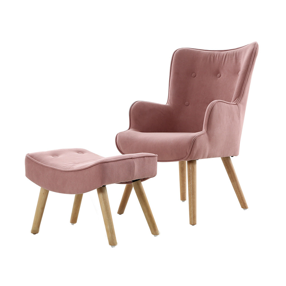 Lansar Armchair and Ottoman Set Pink Velvet Scandinavian Style