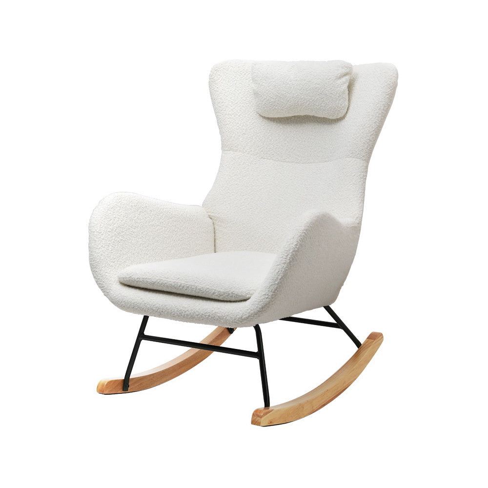 Ada Rocking Armchair Teddy Fabric White