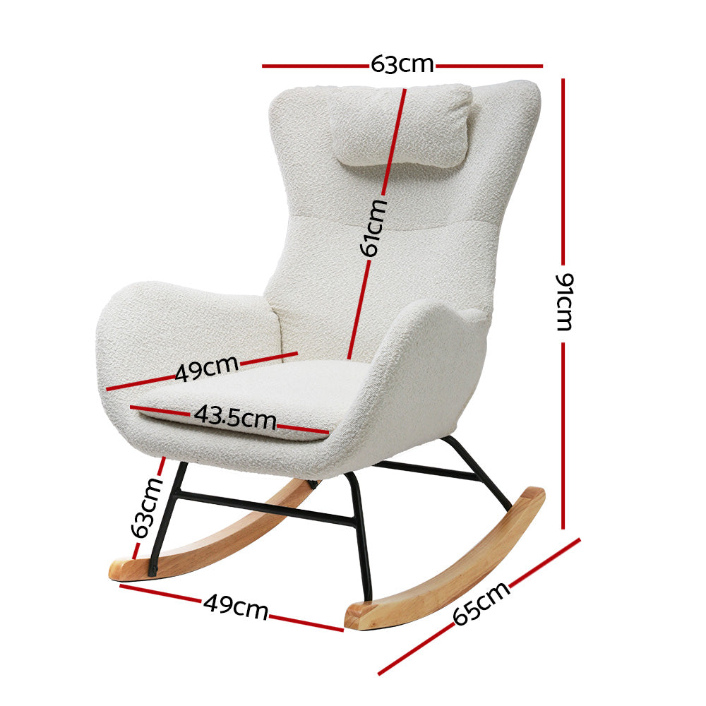Ada Rocking Armchair Teddy Fabric White