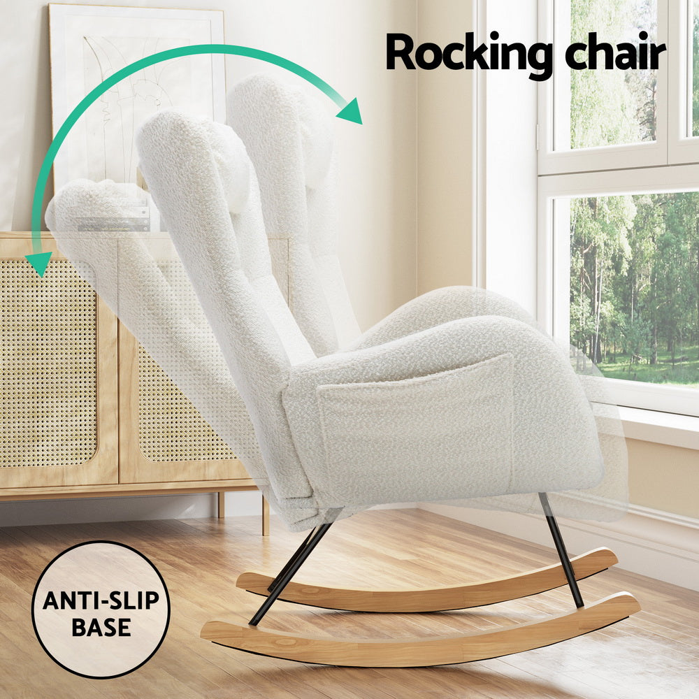 Ada Rocking Armchair Teddy Fabric White