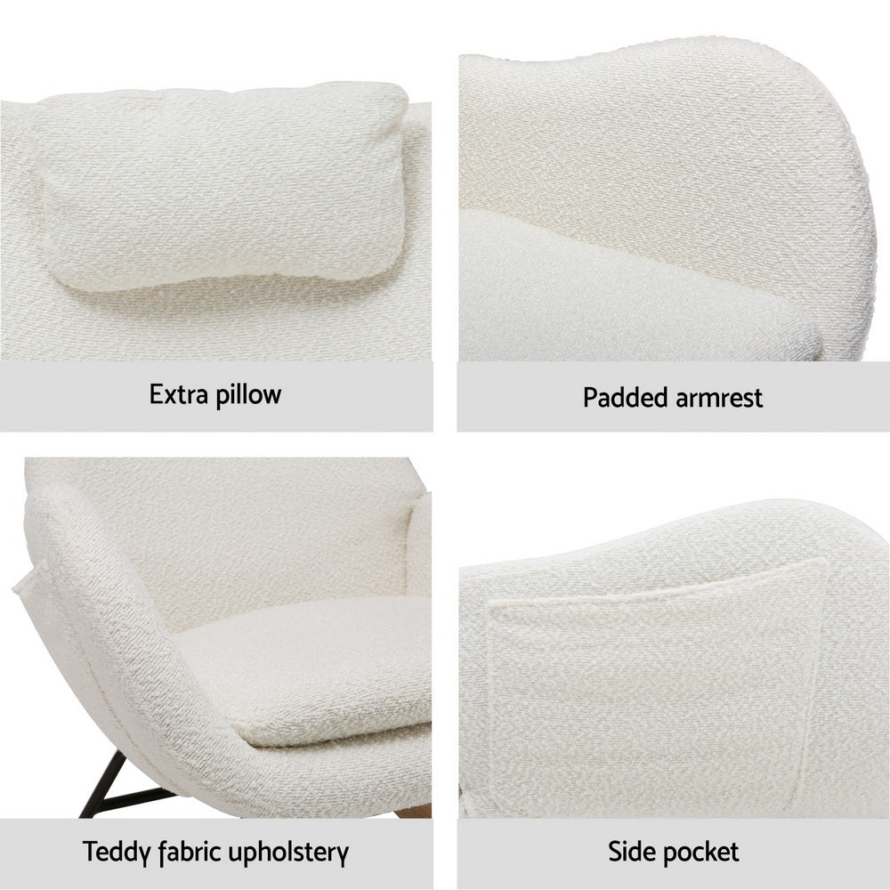 Ada Rocking Armchair Teddy Fabric White