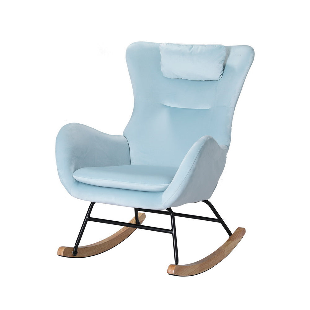 Ada Velvet Rocking Chair Armchair Blue