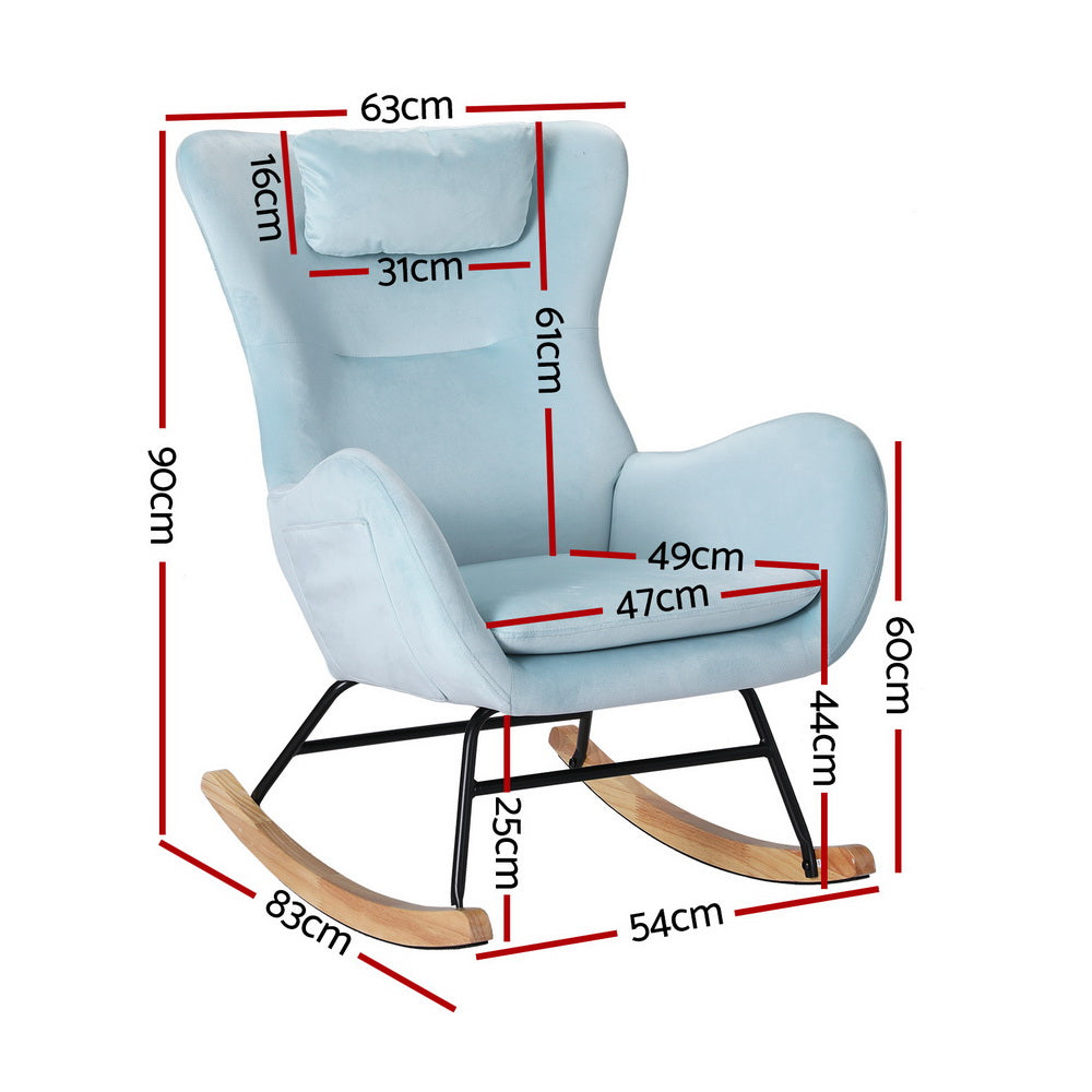 Ada Velvet Rocking Chair Armchair Blue