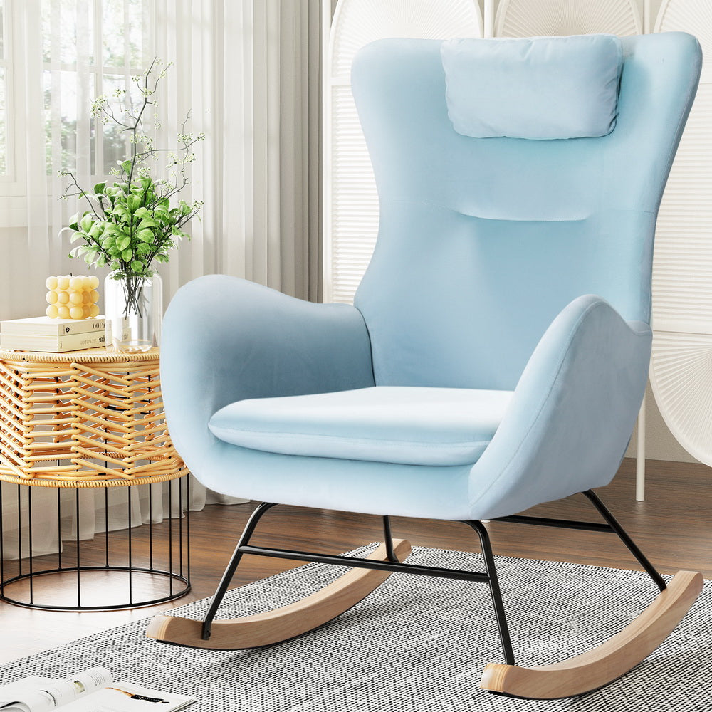 Ada Velvet Rocking Chair Armchair Blue
