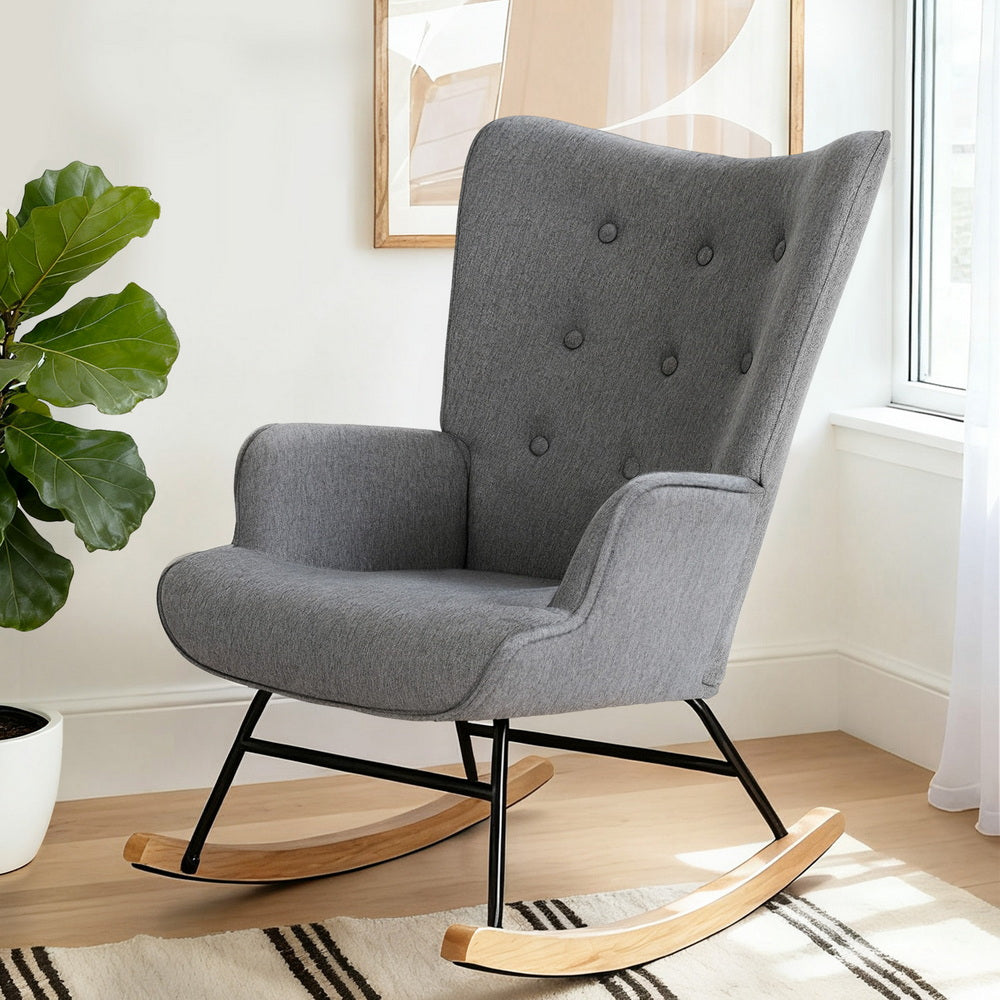Artiss Rocking Nursing Armchair Linen Fabric Grey