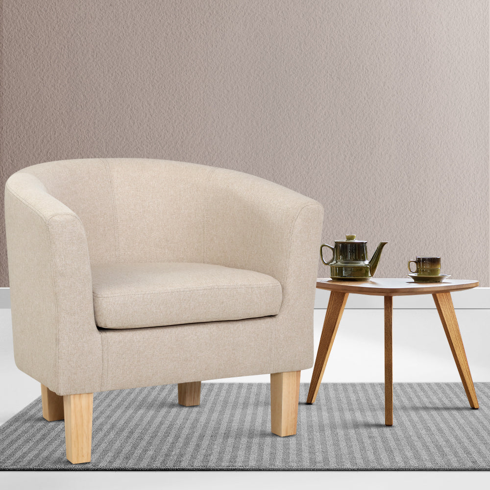 Abby Tub Armchair Linen Upholstered Beige