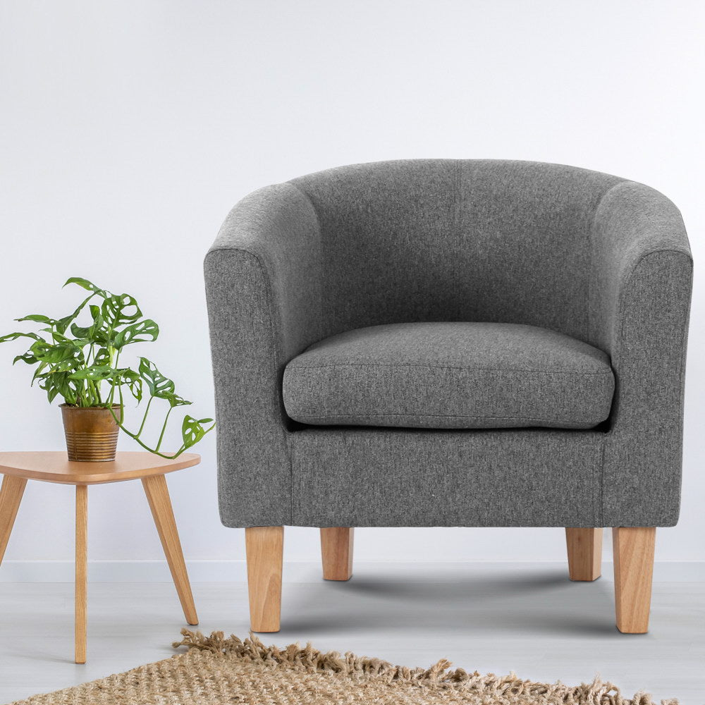 Abby Full Size Armchair Tub Chair Faux Linen Grey