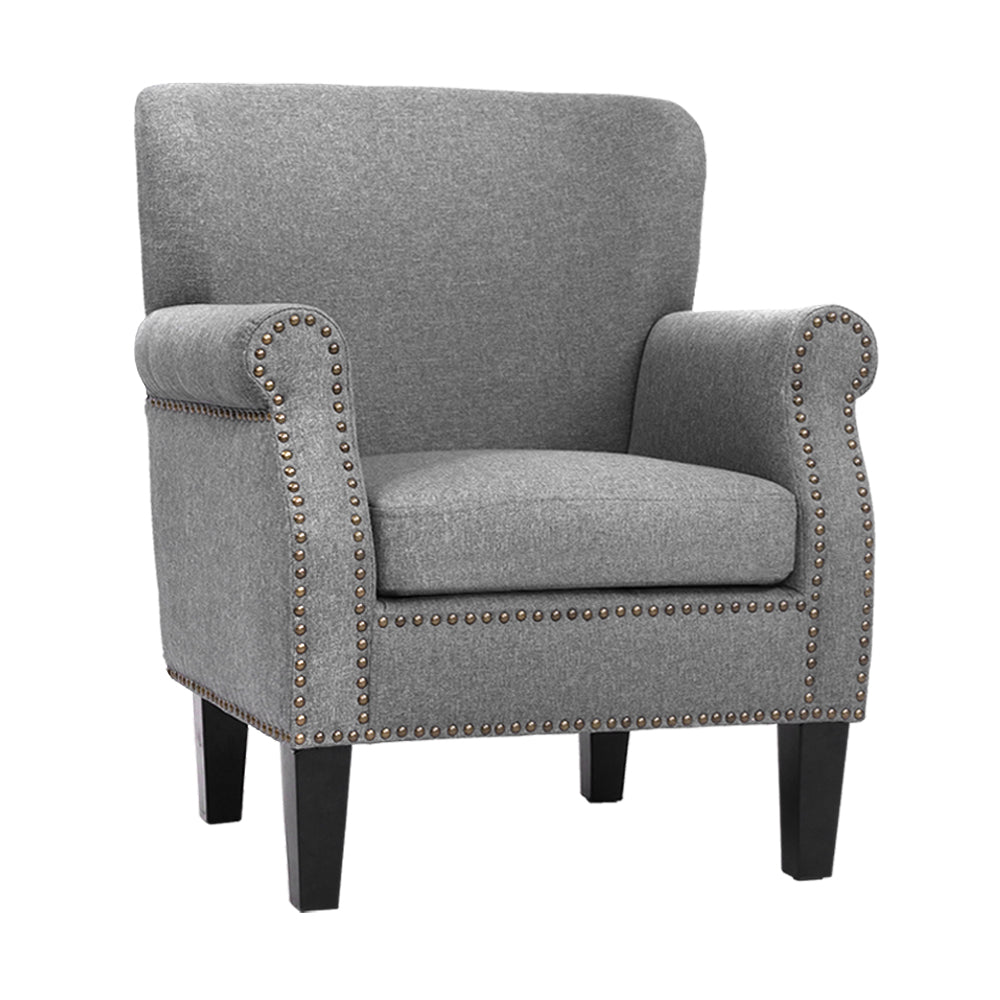 Oliver Retro Armchair Linen Fabric Grey
