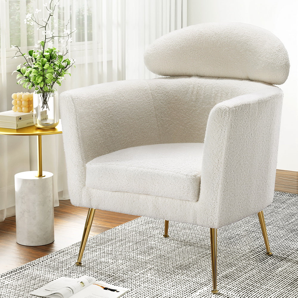 Yoli Armchair Boucle Fabric White Gold