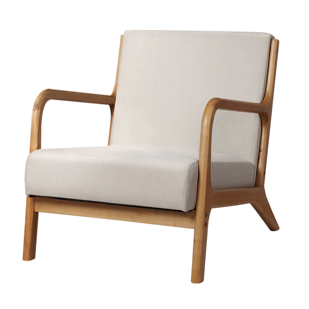 Olive Armchair Upholstered in Beige Faux Fabric