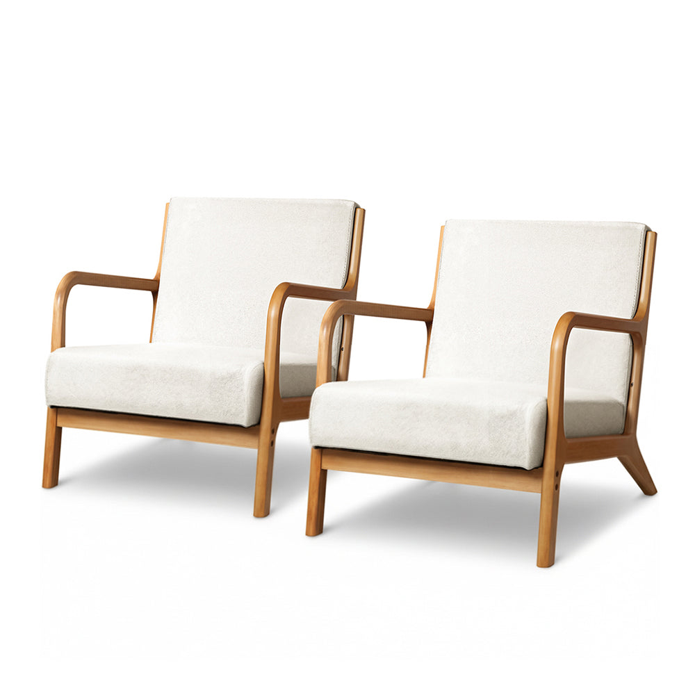 Olive Faux Fabric Armchair Beige Set of 2 Pieces