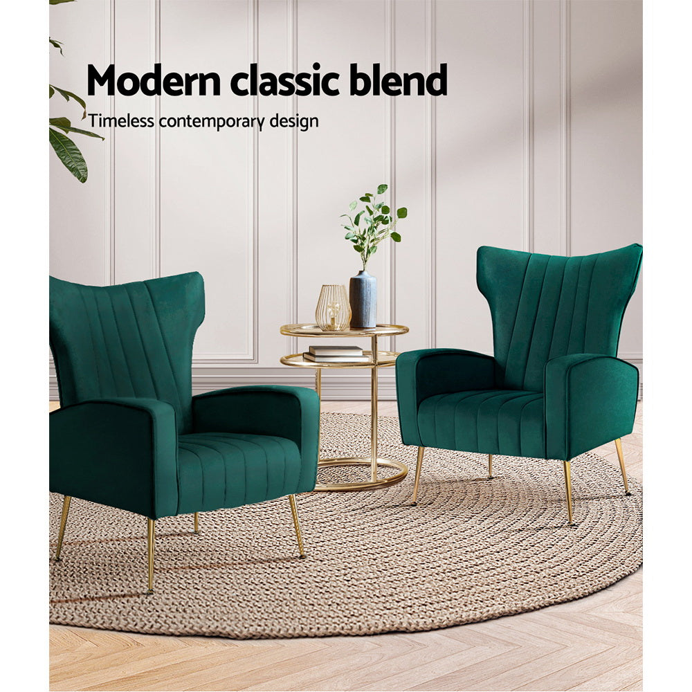 Kate Armchair Green Velvet Upholstery