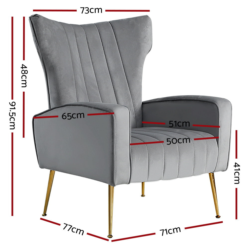 Kate Grey Velvet Armchair Artiss