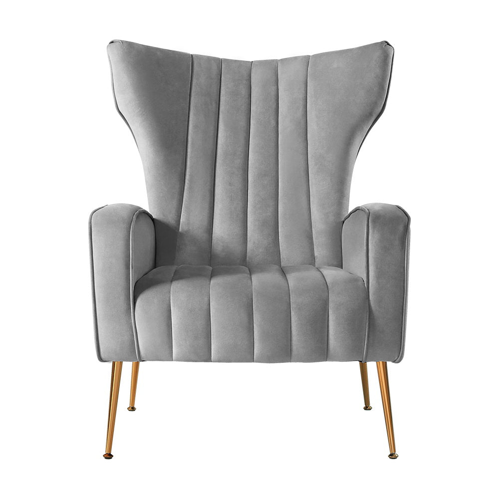 Kate Grey Velvet Armchair Artiss