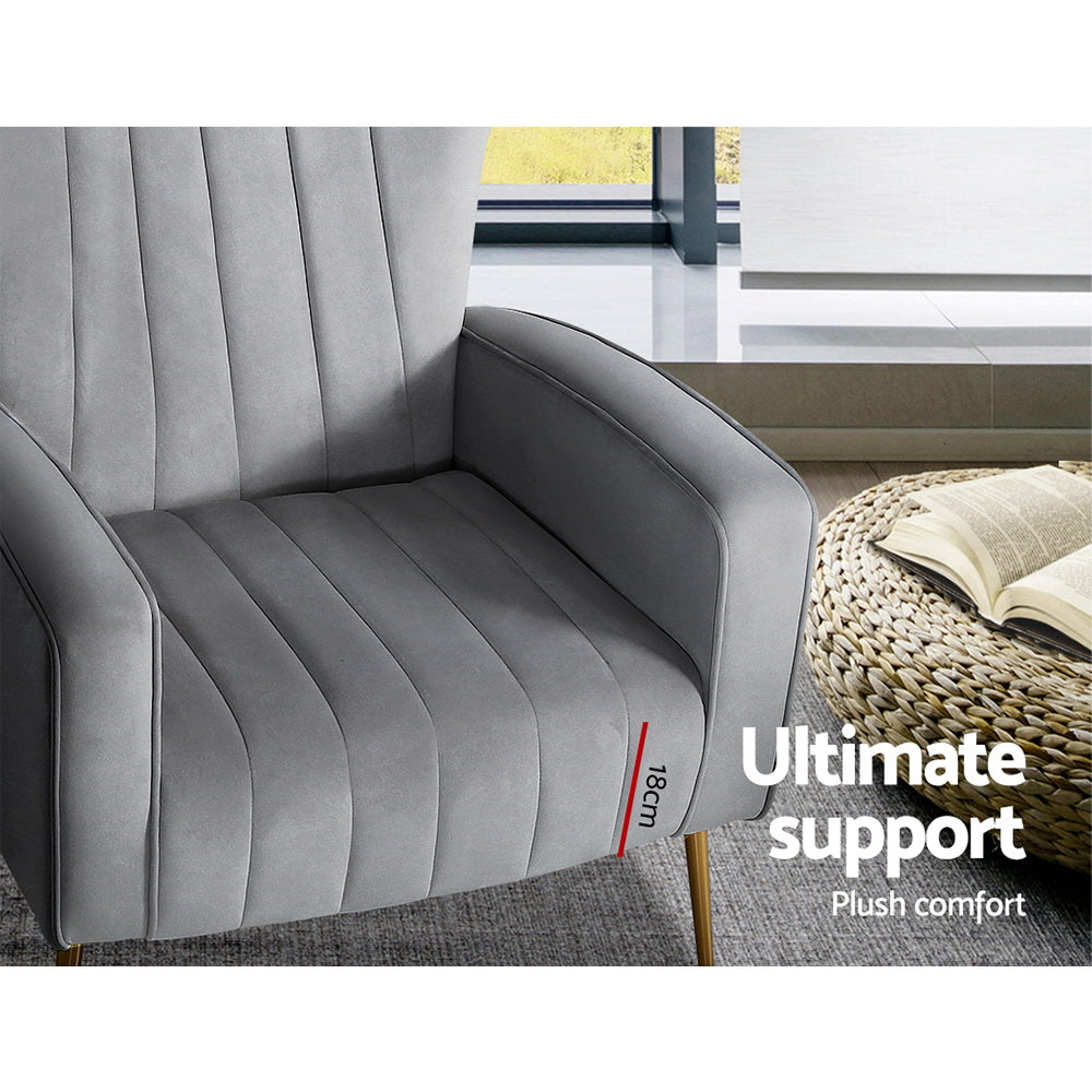 Kate Grey Velvet Armchair Artiss