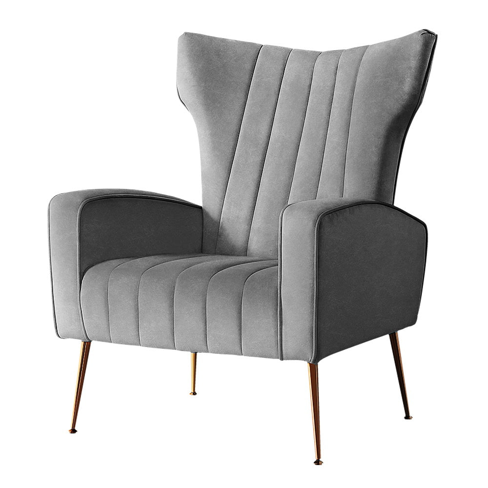 Kate Grey Velvet Armchair Artiss