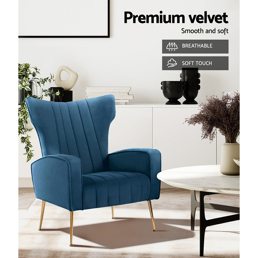 Kate Armchair Navy Velvet Upholstery