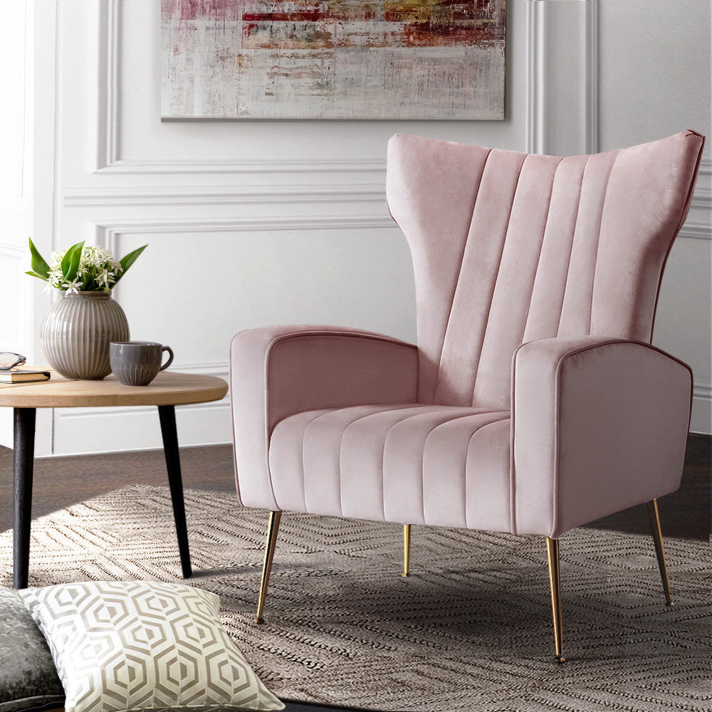 Kate Pink Velvet Armchair Golden Legs