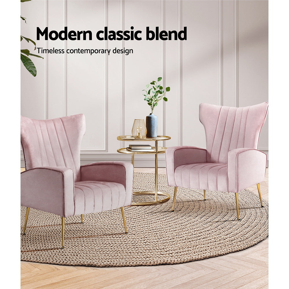 Kate Pink Velvet Armchair Golden Legs