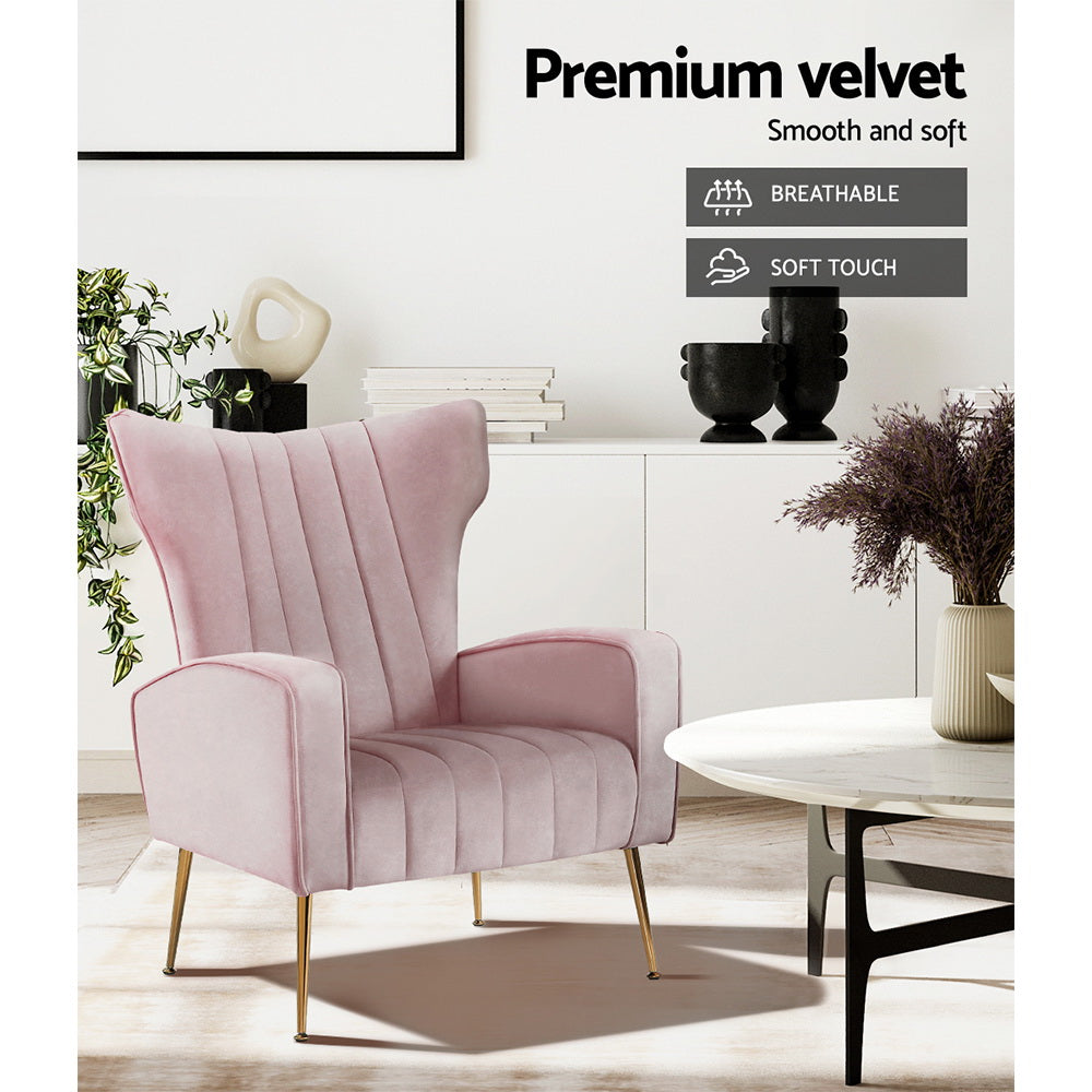Kate Pink Velvet Armchair Golden Legs